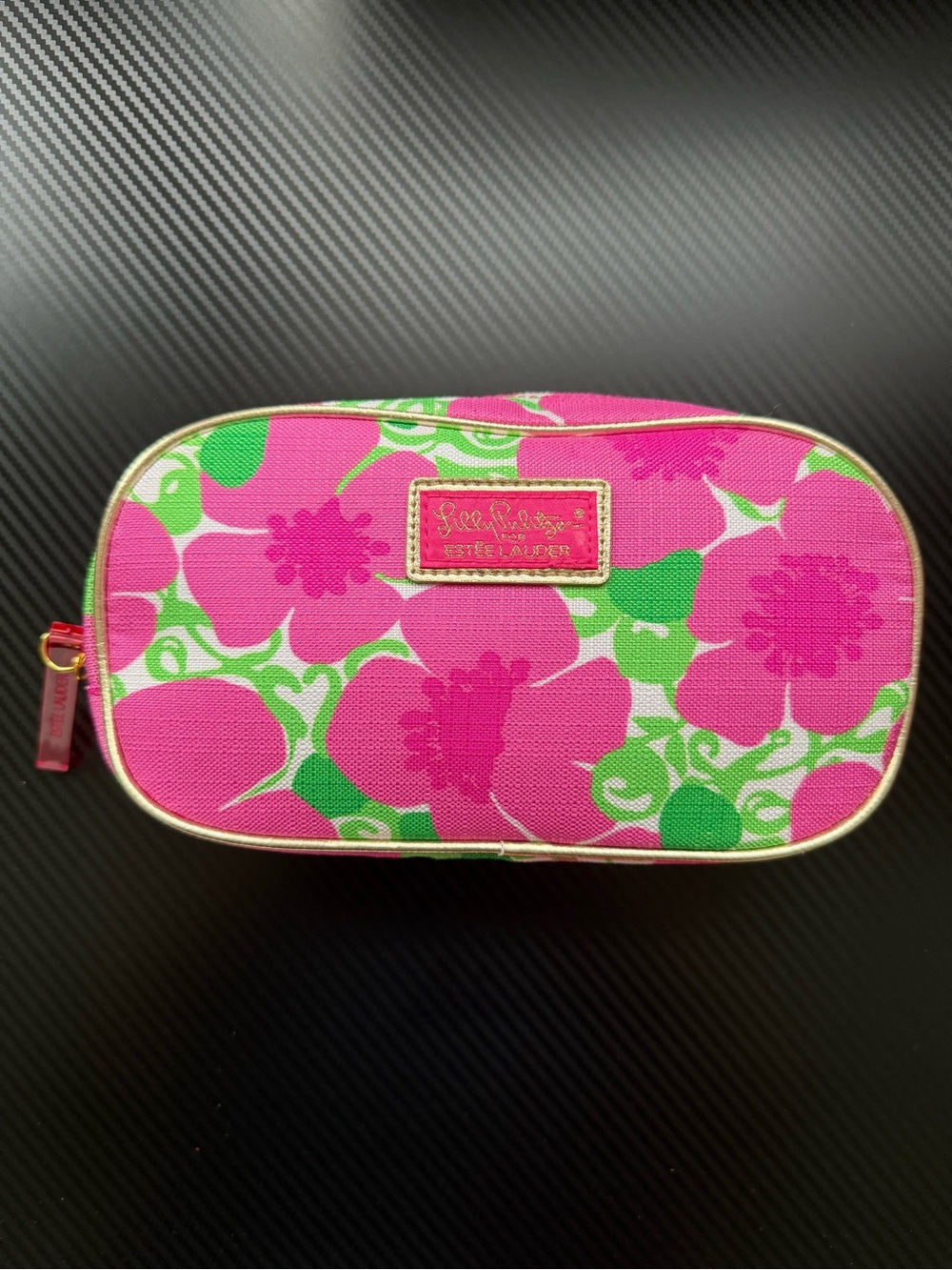Lilly Pulitzer x Estée Lauder Pink Green Floral Cosmetic Makeup Bag